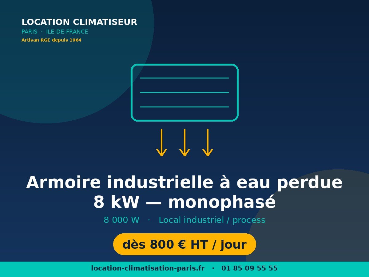 Location Armoire industrielle à eau perdue 8 kW — monophasé à Paris et en Île-de-France